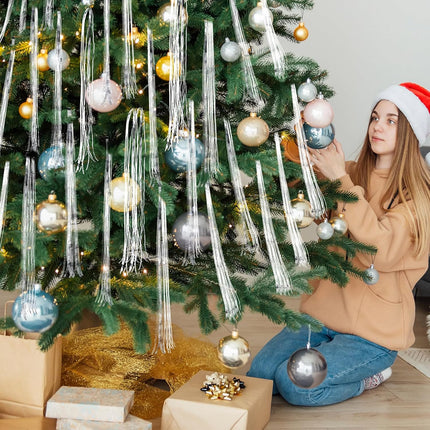Timgle 40000 Pcs Icicle Tinsel Strands for Christmas Tree Tinsel Foil Fringes Shiny Icicles Garland for Christmas Tree Party Decor Birthday Supplies (Silver)