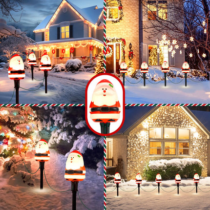 2-Pack Christmas Pathway Lights Outdoor with 5 Santa Lights, 10FT Santa Claus String Lights with Stakes, Plug in LED Xmas Path Lights, Waterproof Outside Christmas Decorations for Yard Lawn Walkway