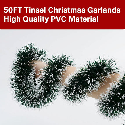 50Ft Christmas Garland,Green Christmas Tinsel Garland Christmas Metallic Twist Garland Ceiling Hanging Christmas Garland for Indoor Outdoor Xmas Tree Stair Fireplace Party Christmas Decor