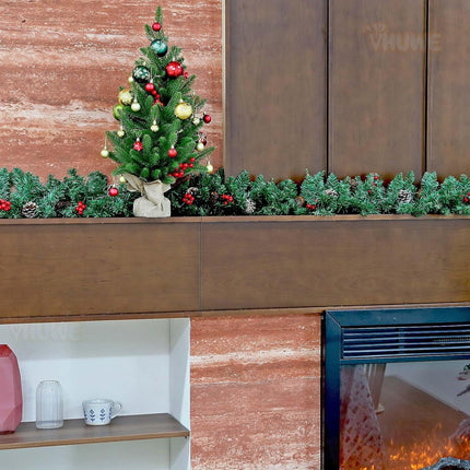 28 Inch Tabletop Christmas Tree, 2.33 Ft Artificial Small Little Real Natural Touch Pine Tree with Red Berries Pine Cones Merry Christmas for Indoor Table Desk Home Bedroom Christmas Decorations