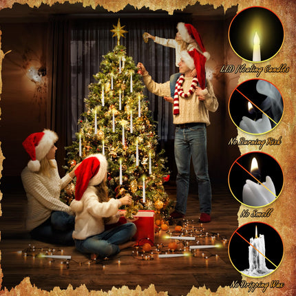 20PCS Floating Candles with Wand, Flickering Warm Light Taper LED Flameless Candles with Wand Remote, Magic Hanging Candles, Christmas Decoration for Home Indoor Party
