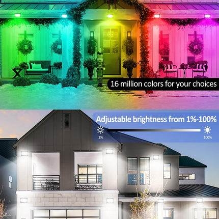 RGB LED Flood Light Outdoor 300W Equivalent, 30W Bluetooth RGBCW Smart Floodlights 2700K, 16 Million Color Changing, Timing, Music Sync, IP66 Waterprrof Landscape Lighting with US Plug (4 Pack)