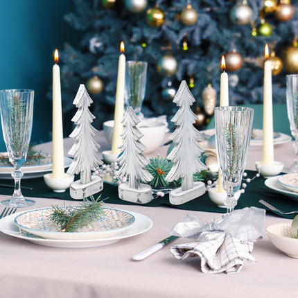 Set of 3 Christmas Trees Wooden Table Decorations Centerpiece Holiday Wood White Tree on Base Tiered Tray Tabletop Sign Decor 3 Sizes for Office Dining Mantle Home Winter Xmas Party Supplies