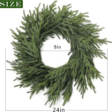 Real Touch Norfolk Pine Wreath - 24" Artificial Christmas Wreath Faux Pine Green Wreath for Front Door, Wall, Windows, Xmas Decoration