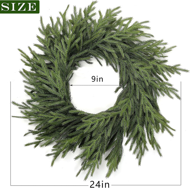Real Touch Norfolk Pine Wreath - 24" Artificial Christmas Wreath Faux Pine Green Wreath for Front Door, Wall, Windows, Xmas Decoration