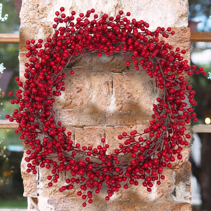 SHACOS Artificial Red Berry Garlands Set of 2 Christmas Garland Burgundy Red Berries Garland Holiday Winter Xmas Decoration Indoor Outdoor
