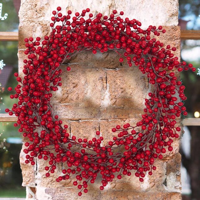 SHACOS Artificial Red Berry Garlands Set of 2 Christmas Garland Burgundy Red Berries Garland Holiday Winter Xmas Decoration Indoor Outdoor