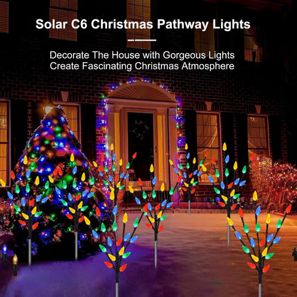 d 6 Packs 120 LED C6 Solar Christmas Lights, Outdoor Christmas Decorations Yard Lights, 8 Modes Waterproof Christmas Pathway Lights for Christmas Decorations Outdoor Yard Patio Cemetery Grave