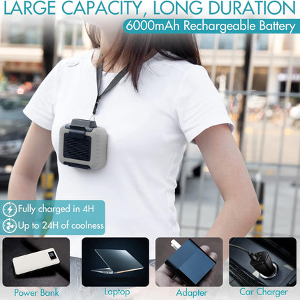 Comlife Portable Waist Clip Fan, 6000Mah Rechargeable Battery Powered Usb Input Output Ports Included, Max.24H Working, 3 Speeds