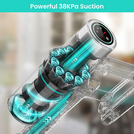 Belife Cordless Vacuum Cleaner, 38Kpa 450W Stick Vacuum Cleaners For Home Carpet Hardwood Floor, Wireless Household Vaccum For Pet Hair With Led Touch Display, Up To 45Mins Runtime White