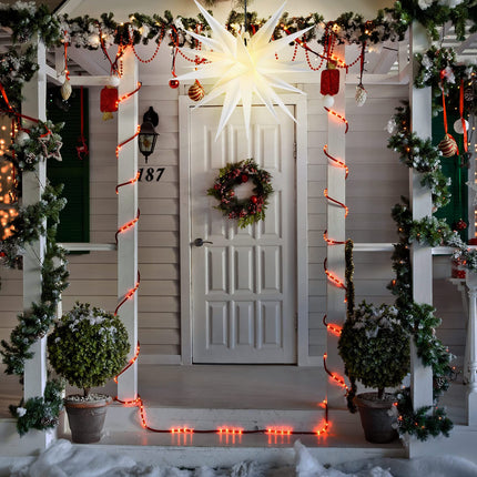 Riakrum 18 Inch Moravian Star Tree Topper Christmas Tree Decor White Advent Star Hanging Outdoor Christmas Star Light Hanging Porch Light Hanging Xmas Treetop Bethlehem Star for Holiday Decor(White)