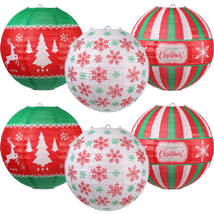 6 Pieces Christmas Hanging Paper Lanterns Set, Red Green White Christmas Party Lanterns, Round Hanging Lamps Christmas Paper Lanterns Decoration for Christmas Party Home Decoration Supplies Props