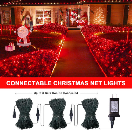 JMEXSUSS 360 LED Red Net Lights Outdoor, Connectable 12ft x 5ft Red Net Lights Plug in with Remote, 8 Modes Waterproof Red Christmas Lights for Bushes Christmas Halloween Decorations