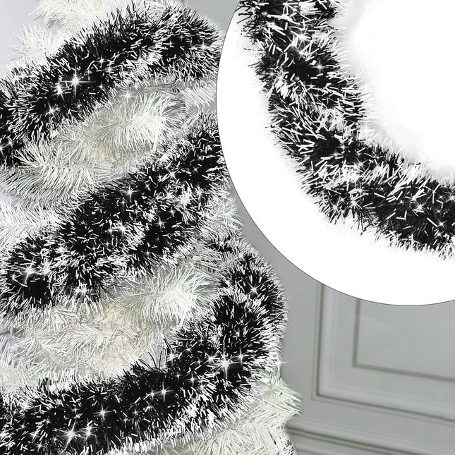 TURNMEON 5 Pack Total 33 Feet Tinsel Christmas Garlands Decoration Metallic Streamers Dark Green Christmas Tree Decor Holiday Xmas Party Supplies Indoor Outdoor Home Decor, Each 6.6 Ft