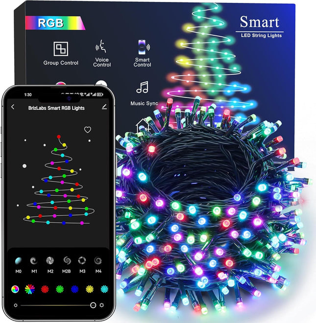 Brizled RGB Christmas Lights, 164ft 498 LED Smart String Lights App Controlled, Dimmable Color Changing Christmas Lights, Xmas Tree Lights Work with Alexa & Google Home