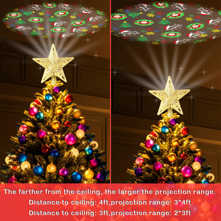 Christmas Tree Topper Lighted with 8 Projection Modes, Christmas Star Tree Topper Built-in LED Rotating Lights, 3D Gold Star Tree Top Glitter Projector for Xmas Party Holiday Decorations