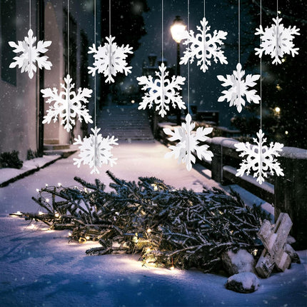 Snowflake Snow-White Christmas Party-Decorations Garland - 12Pcs 3D Winter Wonderland Frozen Hanging Streamers Banner,Baby Bridal Shower Birthday Wedding Classroom Decor Supplies Hugtmr