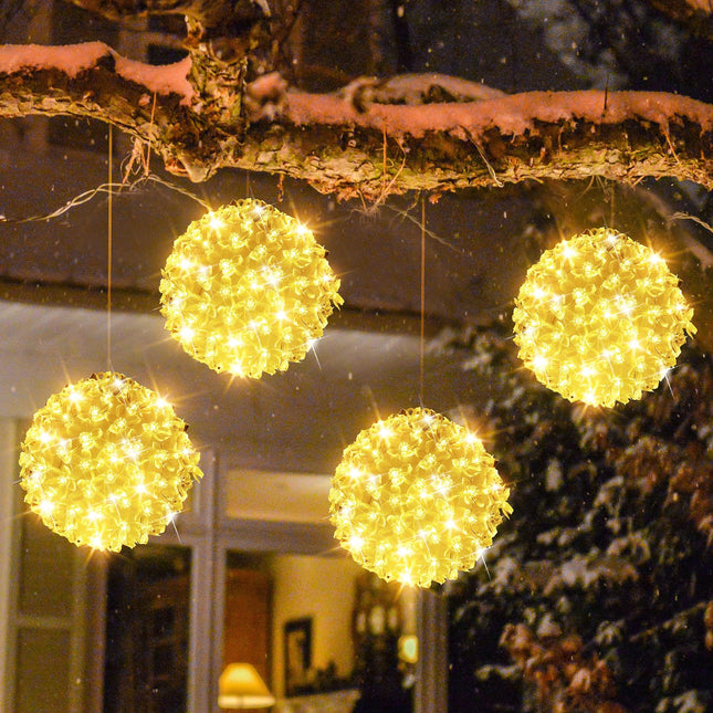 VIHOSE 4 Pcs 5.5 Inch Sphere Christmas Lighted Ball Warm Hanging Lights Christmas Lights Hanging Cherry Design LED Ball for Christmas Indoor Outdoor Garden Gate Party Patio Tree Window Wedding Decor