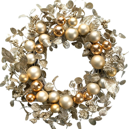 TEMPUS 20" Christmas Ball Wreath Golden Ornament Wreath Decoration for Christmas Festival Celebration Front Door Home Party Decors Shatterproof Hanging Ornament Wreath