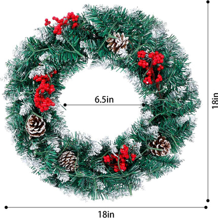 Christmas Wreath, Outdoor Lighted Wreaths for Christmas, Front Door Christmas Wreaths with 30 LED, Pre-Lit Battery Powered Christmas Door Decorations with Pine Cones, Berry Clusters, 18 Inches