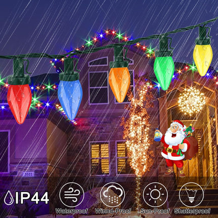 Couah C7 Christmas Lights Battery Operated 24ft,50LED C7 Christmas Lights Battery Powered LED Battery Powered Lights for Indoor Outdoor Xmas Tree Garden Patio Backyard Party Christmas Decorations