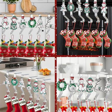 Kalolary Christmas Stocking Hangers for Fireplace, 6 Styles Christmas Tree Stocking Holders Mantle Non-Slip Sturdy Mantel Stocking Hooks, Stocking Clips, Stocking Hooks for Christmas Party Decoration