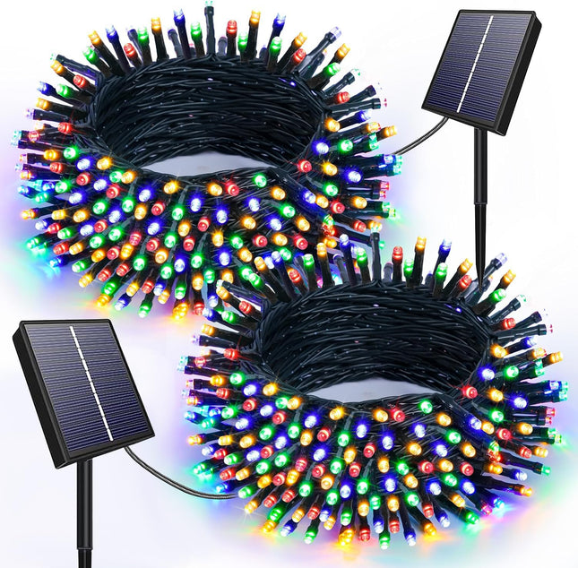 Solar Christmas Lights Outdoor Waterproof, 200 Led 72FT Solar Christmas Lights with 8 Modes,Multicolor Solar String Lights for Garden Party Halloween Christmas Decorations,Pack of 2