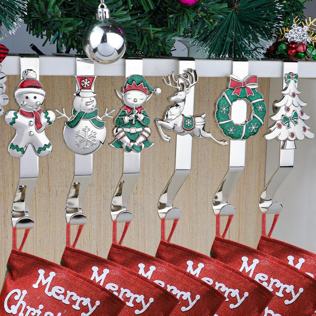 Kalolary Christmas Stocking Hangers for Fireplace, 6 Styles Christmas Tree Stocking Holders Mantle Non-Slip Sturdy Mantel Stocking Hooks, Stocking Clips, Stocking Hooks for Christmas Party Decoration