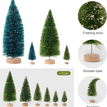 20PCS Mini Christmas Trees, Artificial Christmas Tree Bottle Brush Trees with Wooden Base, Small Christmas Tree for Christmas Tabletop Decorations, Holiday Winter Crafts (Green)
