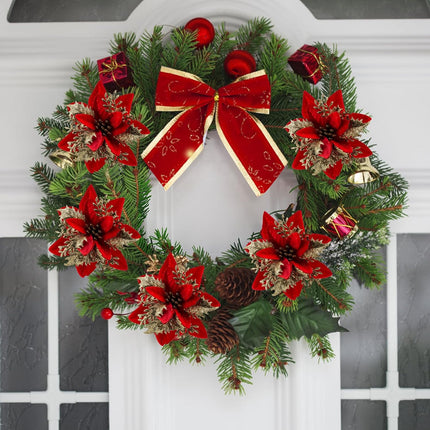 SPORTYOUTH 30 Pcs Red Gold Poinsettias Artificial Christmas Flowers Large 5.5" Glitter Poinsettia Christmas Tree Decoration Flower with Clips & Stems for Xmas Wreath Year Wedding Party Ornament
