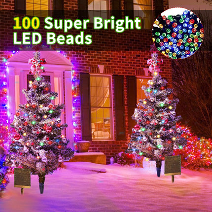 d Set of 2 Solar Christmas Tree 39 Inch Outdoor Christmas Tree with 100 LEDs, 8 Flashing Patterns with Ornaments for Outsdie Holiday Display Yard Front Porch Pathway Grave Cemetery Decor