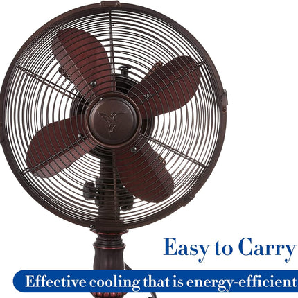 Decobreeze Oscillating Table Fan, 3 Speed Portable Fan, Kipling, Antique Metal Fan, 10 Inches