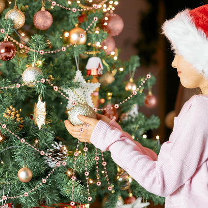 Pangda 65.6 Feet Christmas Tree Beads Garland Plastic Pearl Strands Chain for Christmas Wedding Decoration (Rose Gold)