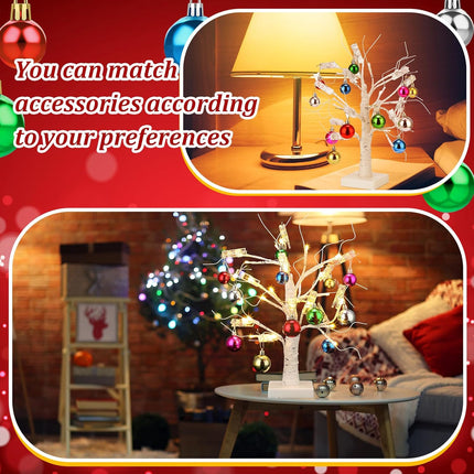 4 Pcs Christmas Artificial Birch Tree with LED Lights Battery and USB Powered Tabletop Tree Warm White with 48 Christmas Balls Ornaments for Table Bedroom Office Home Wedding, 1.5ft, 24 LED