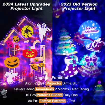 d Brighter Christmas Decorations Projector Lights Outdoor, Display 8 Patterns at A Time (3D Ocean Wave & Patterns), 8 Themes Holiday Projector Christmas House Decoration Light Show