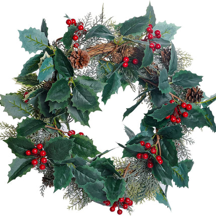 jiebor Christmas Garland Red Berry Green Leaf Garland Artificial Holly Leaves Garland for Christmas Tree Mantle Fireplace Winter Holiday Home Outdoor Indoor Front Door Window Wall Decorations 5.7Ft