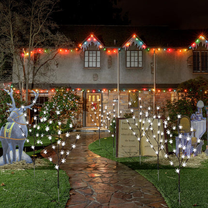 Retisee 6 Pack 120 LEDs Christmas Solar Snowflake Lights Christmas Outdoor Decorations Waterproof Prelit Snowflake Tree 8 Lighting Modes for Garden Path Yard Lawn Pathway Patio Walkway (White)