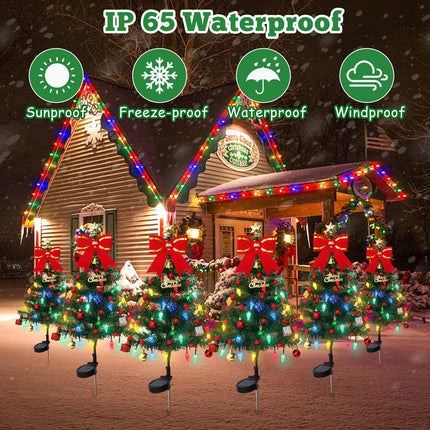 Alynsehom 4 Pack Solar Christmas Tree，33.5in Outdoor Waterproof Solar Xmas Trees with 80 LED Lights 2 Flashing Modes Holiday Decor for Porch Yard Garden Patio Cemetery Pathway