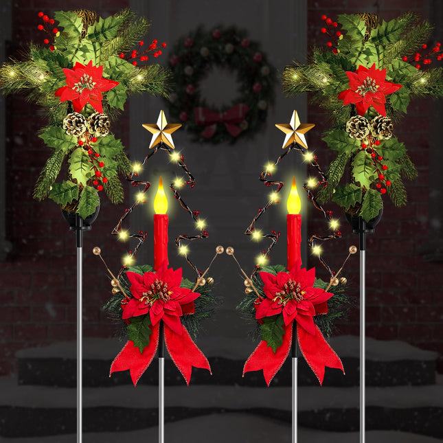 Patelai 4 Pcs Solar Outdoor Christmas Decoration Cemetery Decorations for Grave Grave Decorations Solar Christmas Decorations for Garden Patio Grave Cemetery Decor (Christmas Tree)
