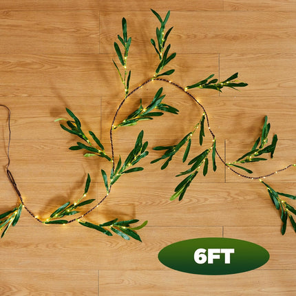 Olive Garland with Lights 6FT 96 LED Fairy Lights Battery Operated with Timer, Faux Vine with Lights for Decoration Inside Outside Christmas Valentines Wedding