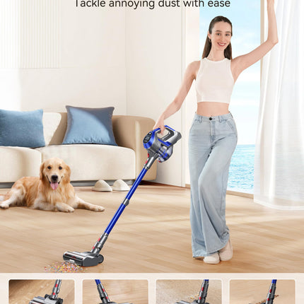 Cordless Vacuum Cleaner, Powerful Multi Cyclone Stick Vacuum With Large Floor Brush, 8 In 1 Lightweight Handheld Vacuum 40Mins Runtime, Ideal For Hardwood Floors Carpets Blue