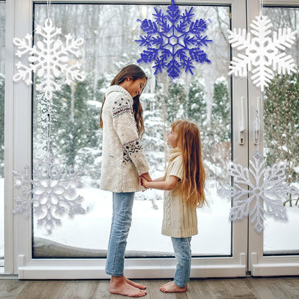 10 Pieces Large Snowflakes Ornaments 12'' Glittered Snowflakes Decorations Christmas Hanging Snowflake Decorations for Winter Christmas Tree Decorations Craft Snowflakes (Blue, Silver, White)