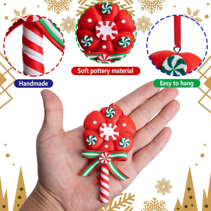 moonoom 12 Pieces Christmas Lollipop Ornaments,Christmas Candies Polymer Clay Ornament,Xmas Decor Candy Cane Hanging Decorations,Sweets Candy Pendant Xmas Tree Party Supplies