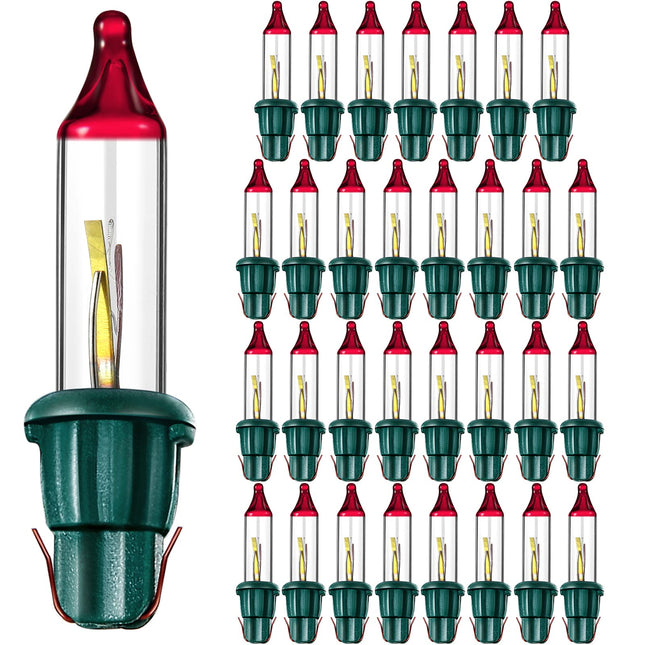 Christmas Replacement Mini Light Bulbs, 3.5 V Incandescent Bulbs Clear Flasher with Green Base, Lights Decorations for Bedroom Classroom Xmas Tree Lights, 0.425 Watt (32)
