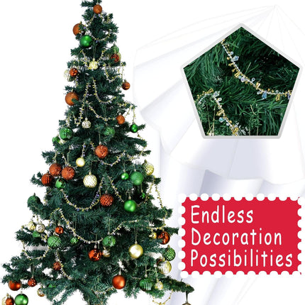 ULLIKI Sparkling Acrylic Diamond Christmas Decorations Set for Tree Ornaments, Beaded Garland Wreath Ribbon, Glass Crystal String, Table Party Wedding Door Window Hanging Decor (Gold-16.4 Feet)