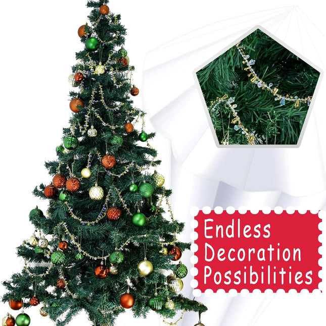 ULLIKI Sparkling Acrylic Diamond Christmas Decorations Set for Tree Ornaments, Beaded Garland Wreath Ribbon, Glass Crystal String, Table Party Wedding Door Window Hanging Decor (Gold-16.4 Feet)