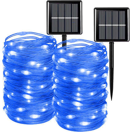 WAKAKA 2 PCS Blue Solar Fairy Lights Outdoor Waterproof, Each 66ft 200 LED Solar String Lights, 8 Modes Blue Solar Christmas Lights