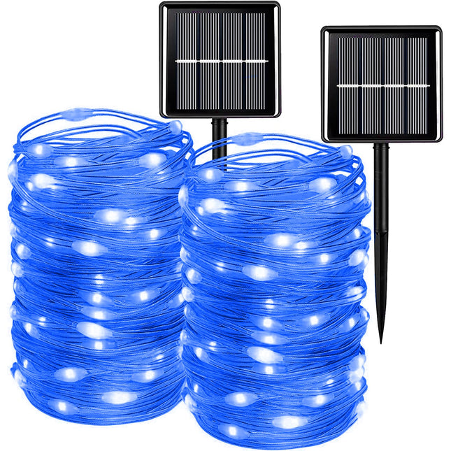 WAKAKA 2 PCS Blue Solar Fairy Lights Outdoor Waterproof, Each 66ft 200 LED Solar String Lights, 8 Modes Blue Solar Christmas Lights