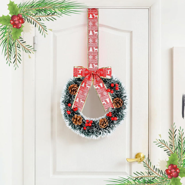 Tigeen 2 Pcs 11" Mini Christmas Wreaths Small Cabinet Wreath for Kitchen Artificial Decorative Hanging Wreath Christmas Kitchen Decor with Ribbon for Xmas Holiday Outdoor Indoor Front Door