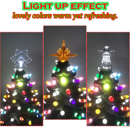 110Pcs in 10 Colors Ceramic Christmas Tree Replacement Bulbs - Plastic Lights Pegs, Included Angel Topper＆Snowflake Top＆Cross Stars.